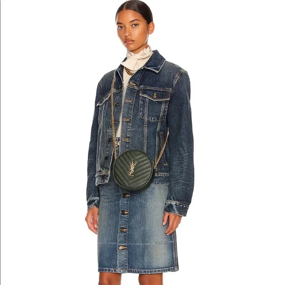 NWT SAINT LAURENT YSL Round Jade Vinyle Chevron Loulou Camera WOC Crossbody Bag - Picture 2 of 10